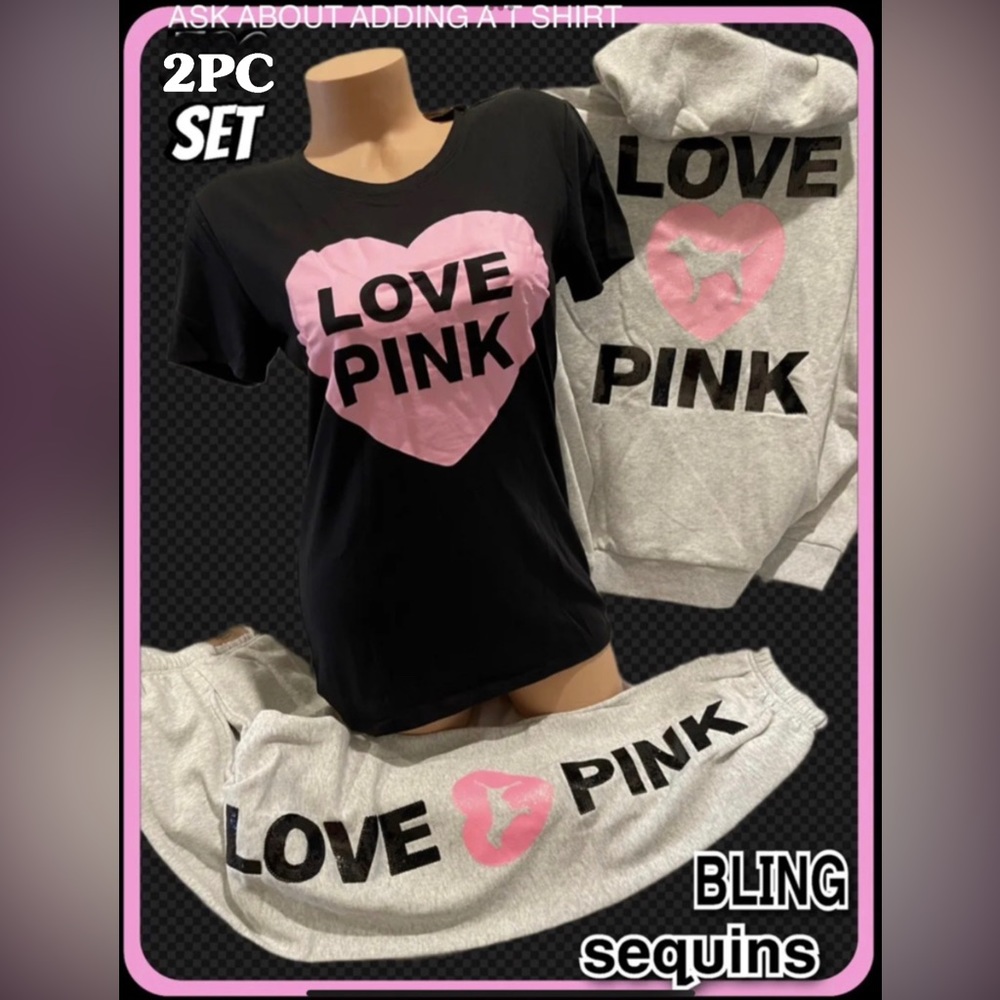 New Victoria’s Secret PINK BLING 2PC SET. PINK ORIGINALS ZIP HOODIE & JOGGERS